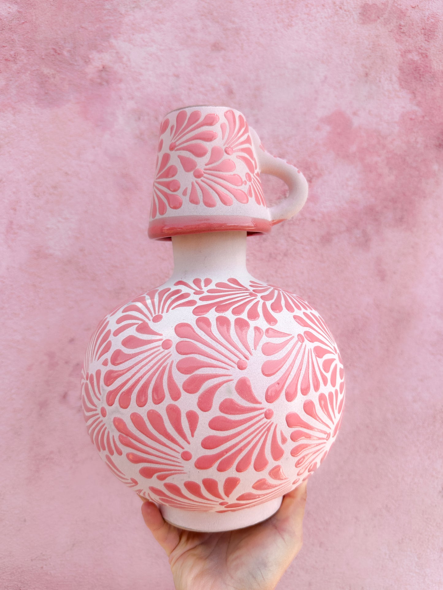 PRE-ORDEN Tarro redondo rosa con taza (ENVÍO EN APROX. 14 SEMANAS)