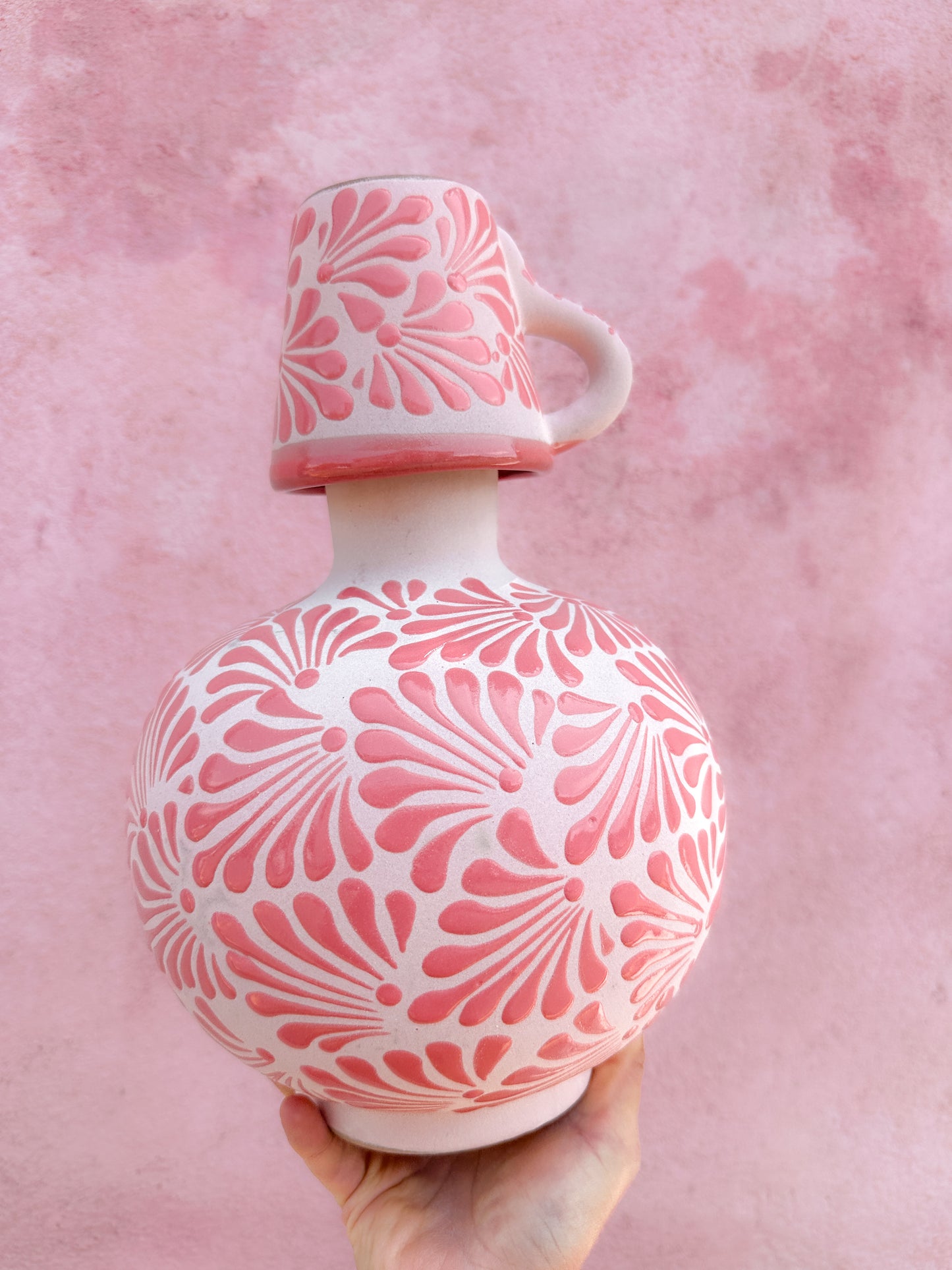 PRE-ORDEN Tarro redondo rosa con taza (ENVÍO EN APROX. 14 SEMANAS)
