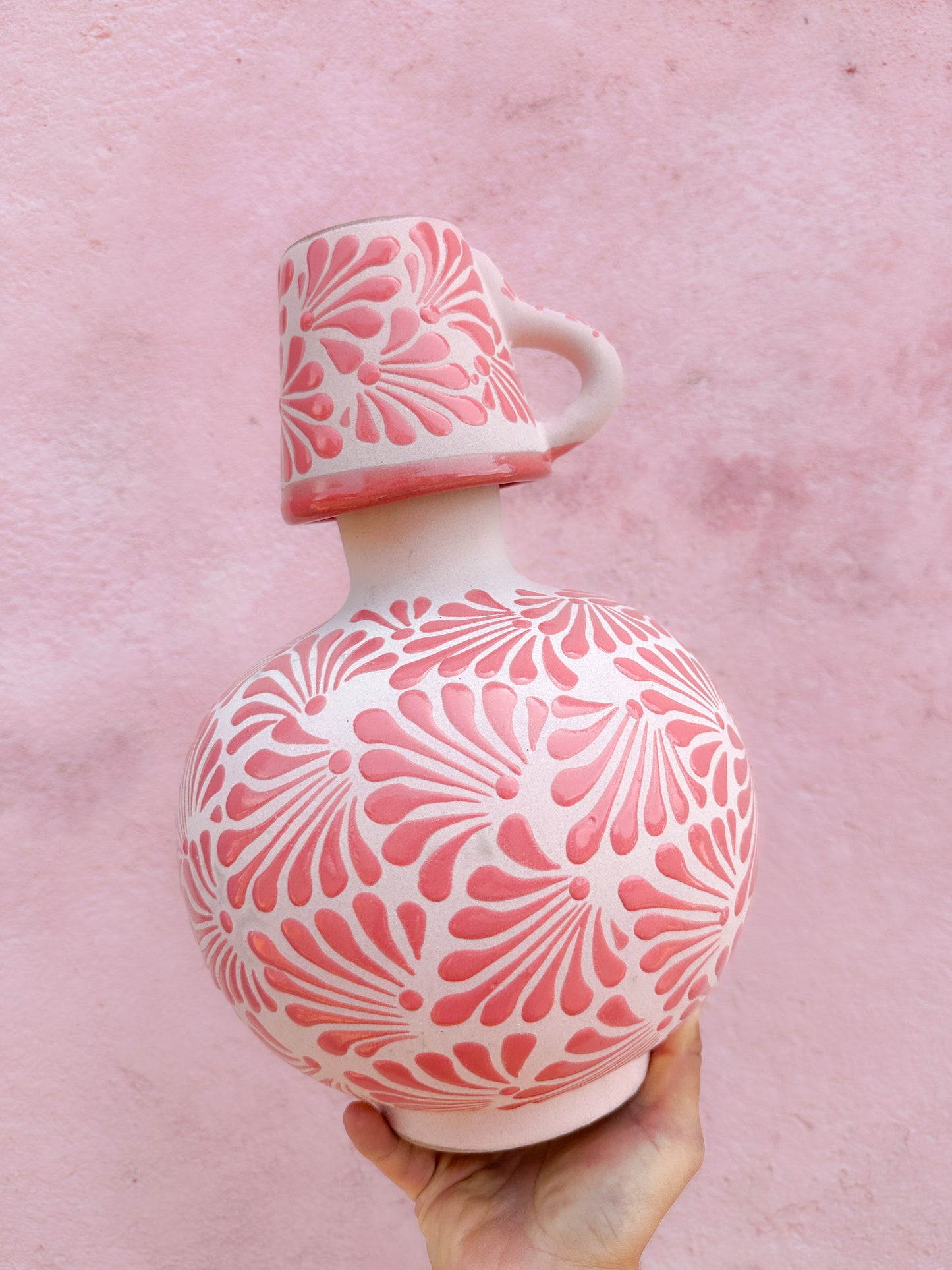 PRE-ORDEN Tarro redondo rosa con taza (ENVÍO EN APROX. 14 SEMANAS)