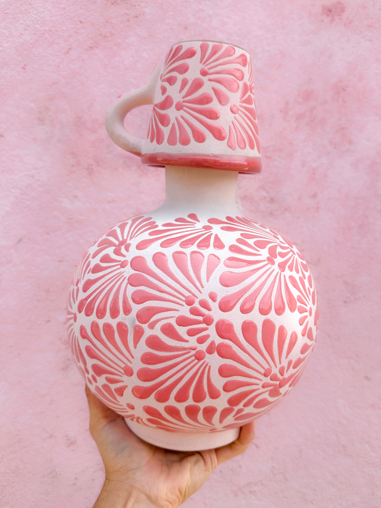 PRE-ORDEN Tarro redondo rosa con taza (ENVÍO EN APROX. 14 SEMANAS)