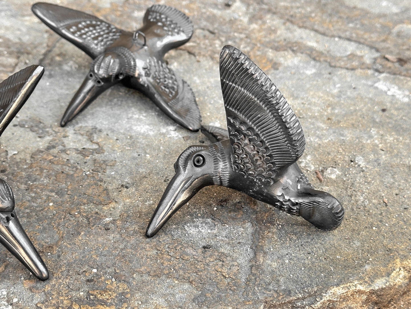 Black Clay Set of 3 Decorative Hummingbirds