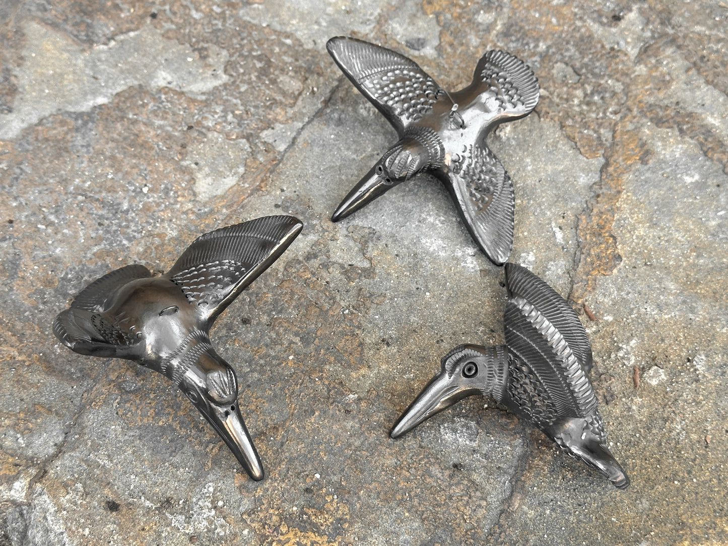 Black Clay Set of 3 Decorative Hummingbirds