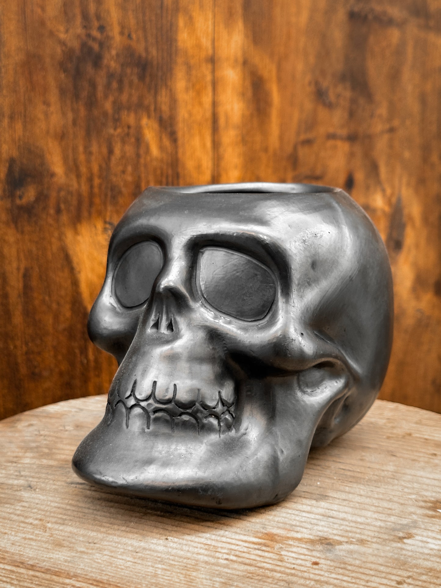 Black Clay Skull Planter Pot