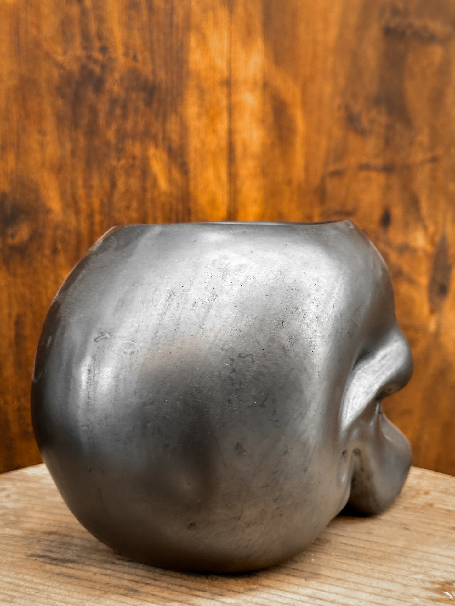 Black Clay Skull Planter Pot