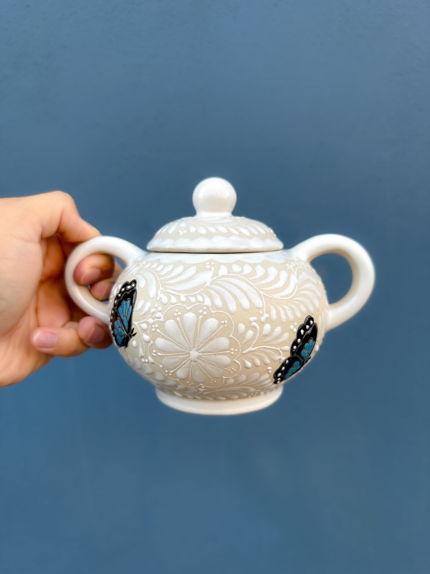 PRE-ORDER Blue Butterflies Sugar Bowl (SHIPS IN APPROX. 6-12 WEEKS)