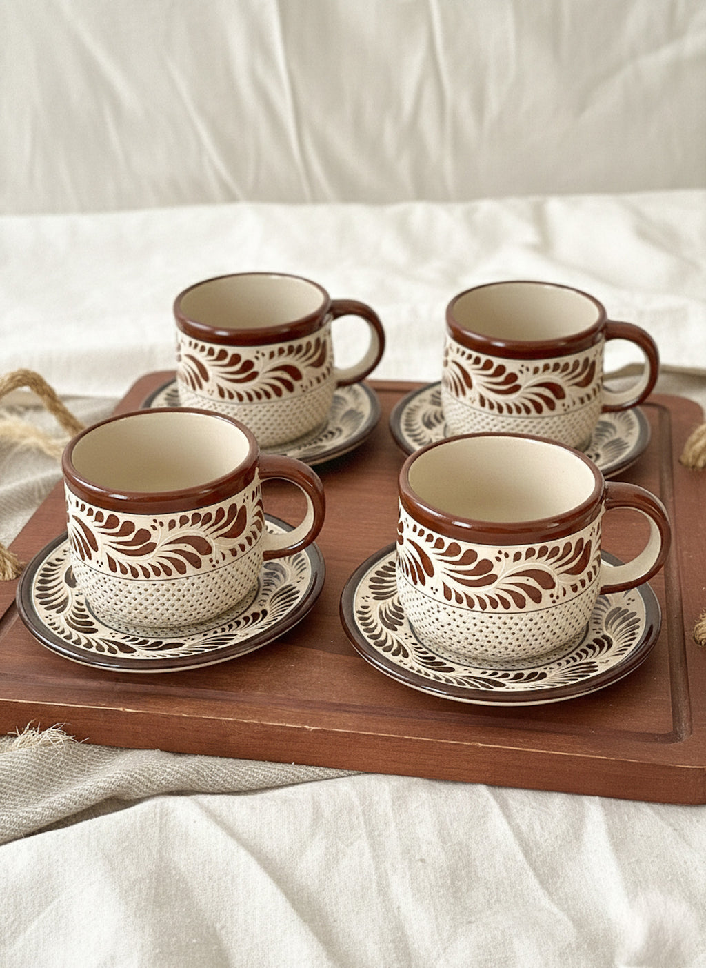 PRE-ORDER Set of 4 Raíces Brown Mug And Plate  (SHIPS IN APPROX. 6-12 WEEKS)