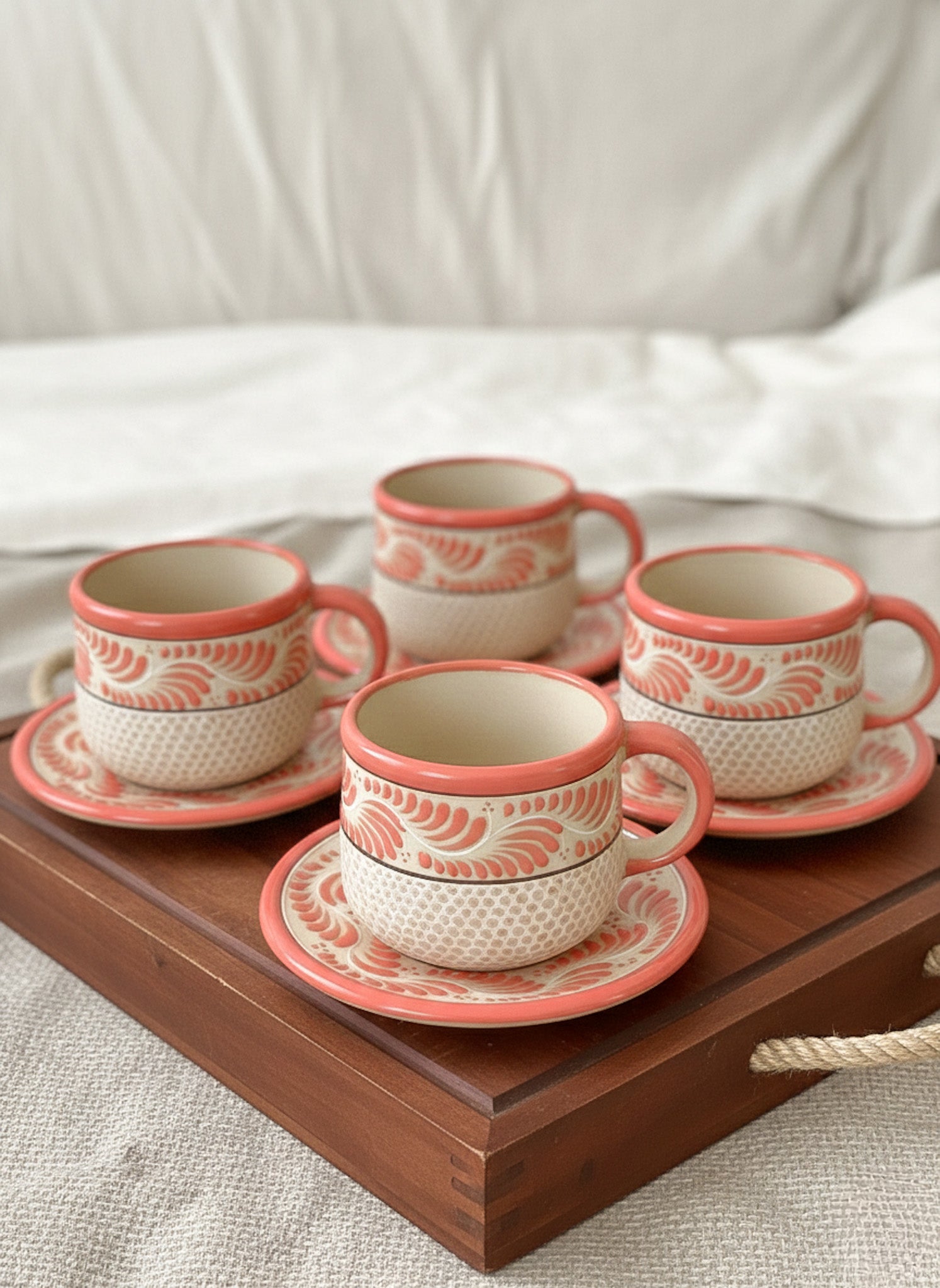 PRE-ORDER Set of 4 Raíces Pink Mug And Plate  (SHIPS IN APPROX. 6-12 WEEKS)