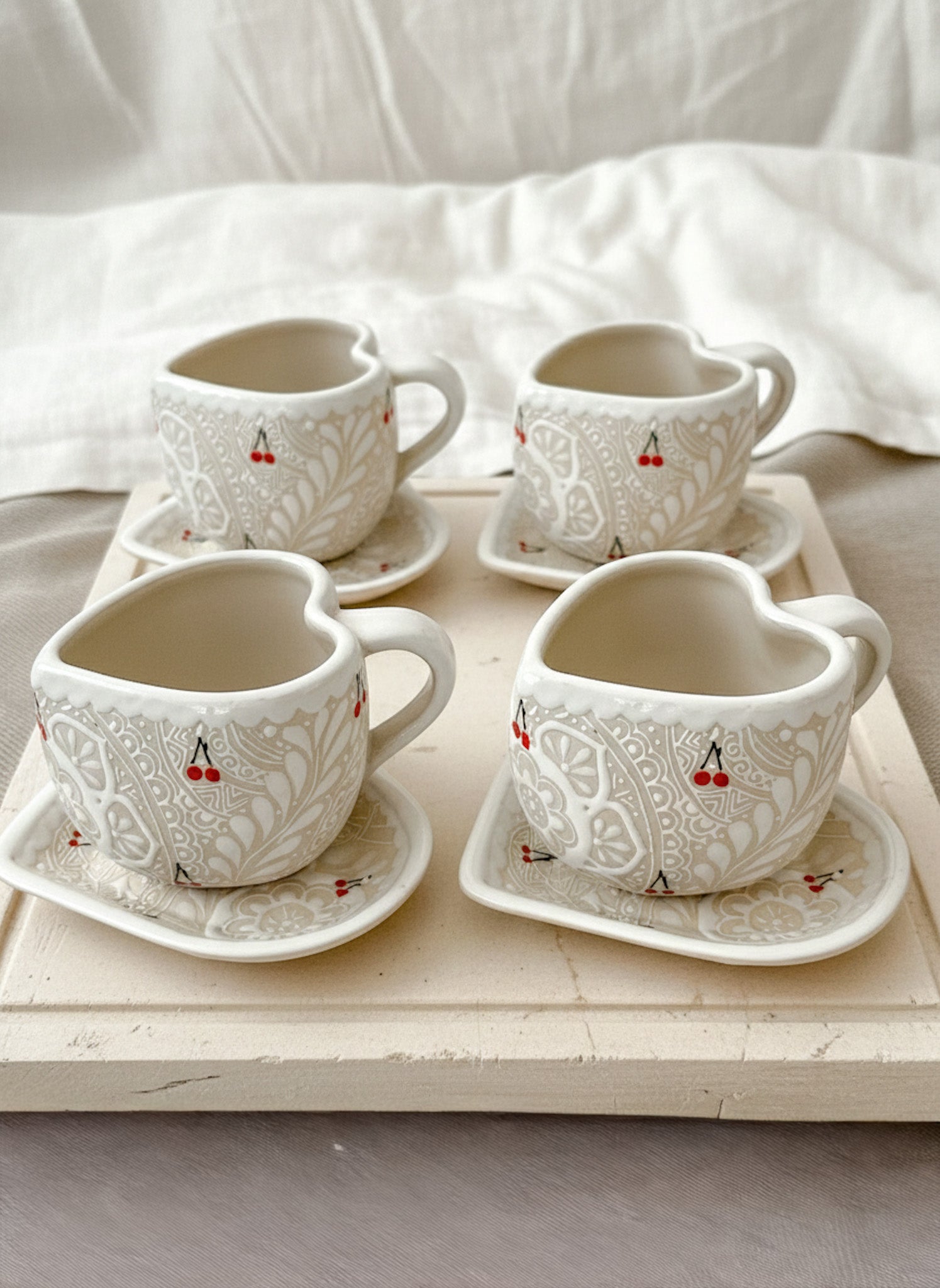 PRE-ORDER Set of 4 Cherry Mug And Plate (SHIPS IN APPROX. 6-12 WEEKS)