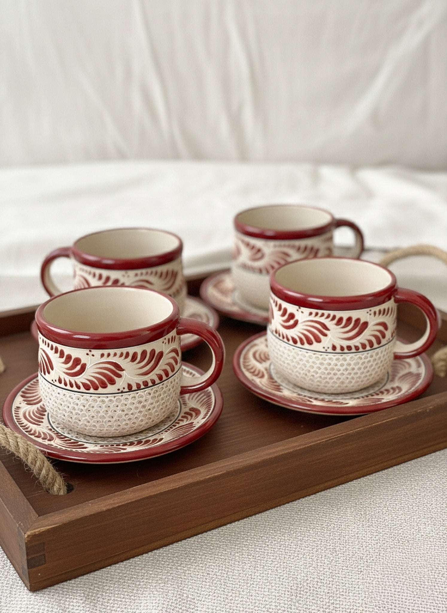 PRE-ORDER Set of 4 Raíces Red Wine Mug And Plate  (SHIPS IN APPROX. 6-12 WEEKS)