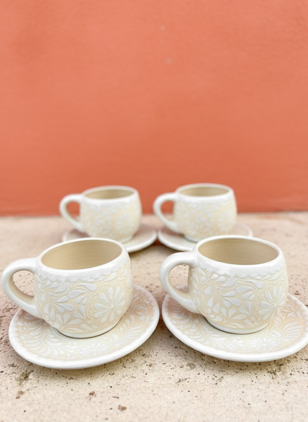 PRE-ORDER Set of 4 White Mug And Plate (SHIPS IN APPROX. 6-12 WEEKS)