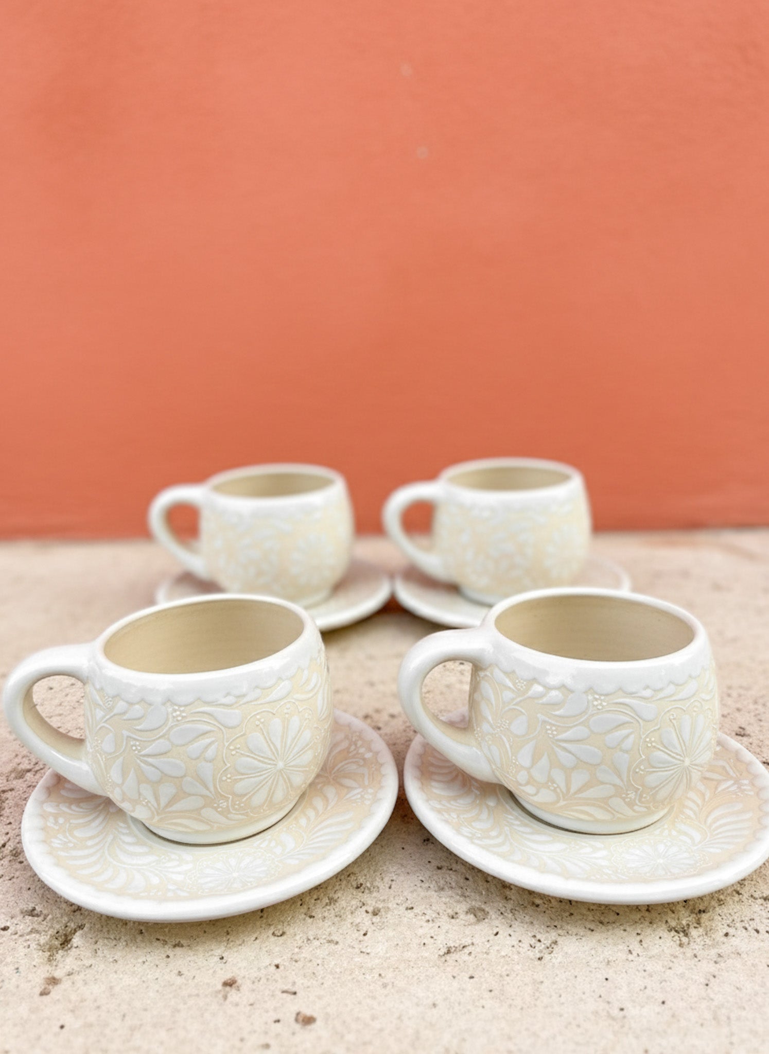 PRE-ORDER Set of 4 White Mug And Plate (SHIPS IN APPROX. 6-12 WEEKS)