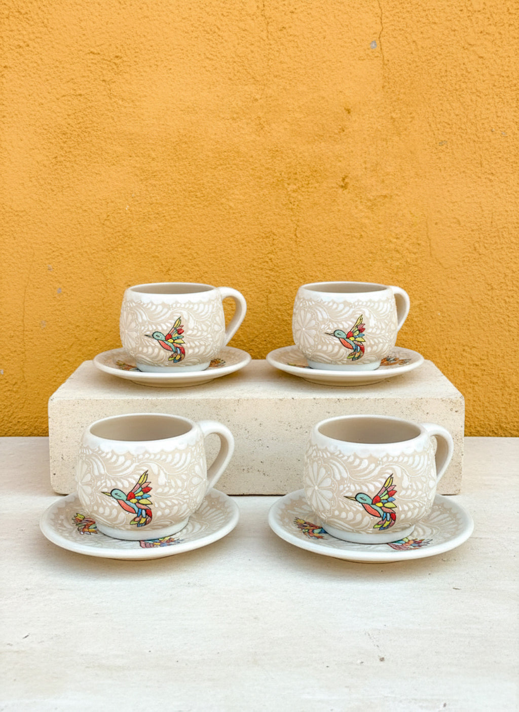 PRE-ORDER Set of 4 Hummingbirds Mug And Plate (SHIPS IN APPROX. 6-12 WEEKS)