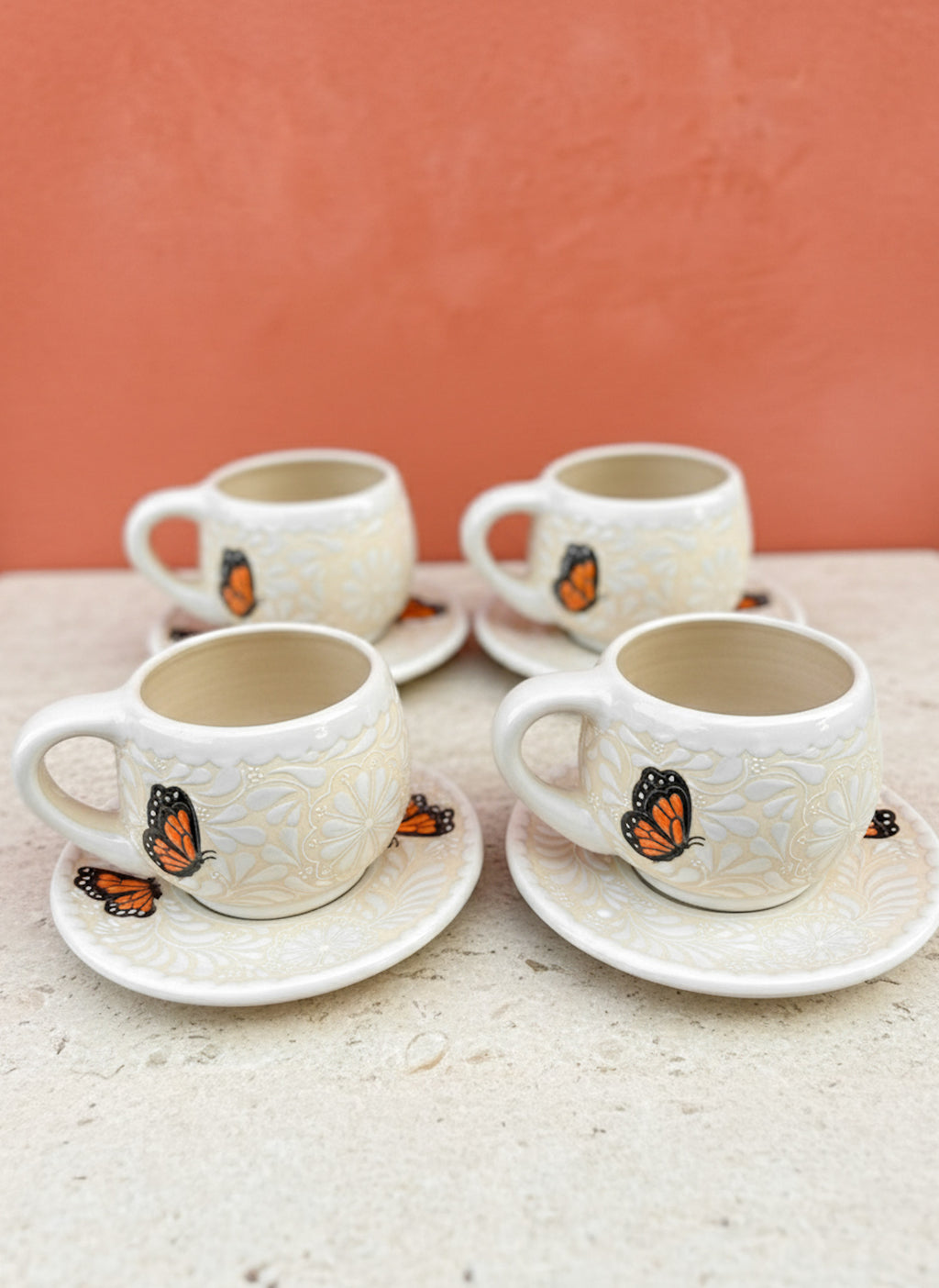 PRE-ORDER Set of 4 Monarca Butterflies Mug And Plate (SHIPS IN APPROX. 6-12 WEEKS)