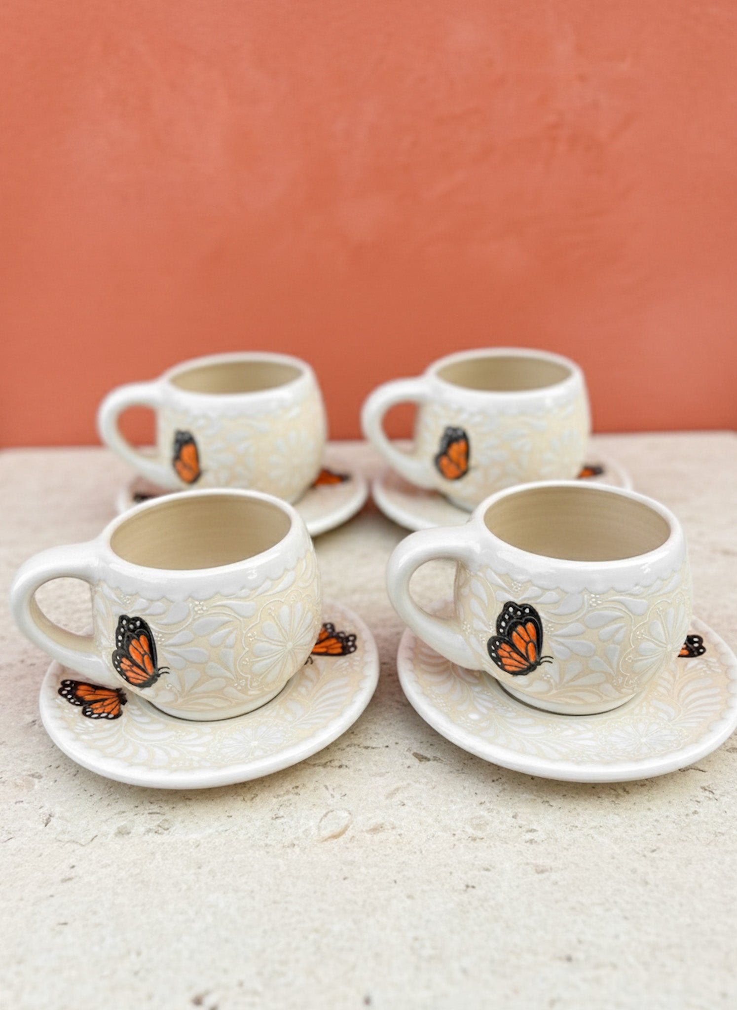 PRE-ORDER Set of 4 Monarca Butterflies Mug And Plate (SHIPS IN APPROX. 6-12 WEEKS)