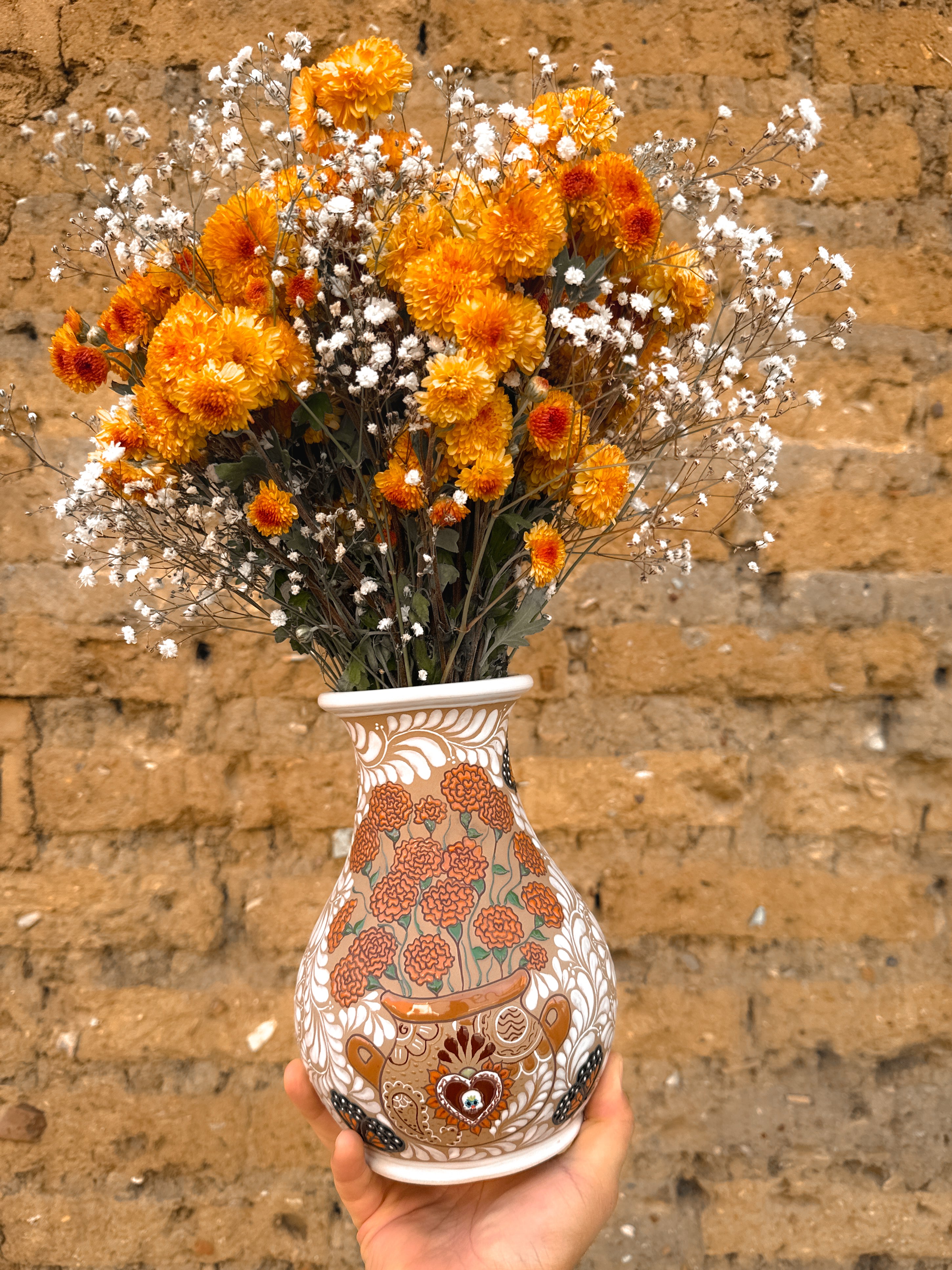 PRE-ORDER Cempasuchil Flower Vase (SHIPS IN APPROX. 6 - 14 WEEKS)