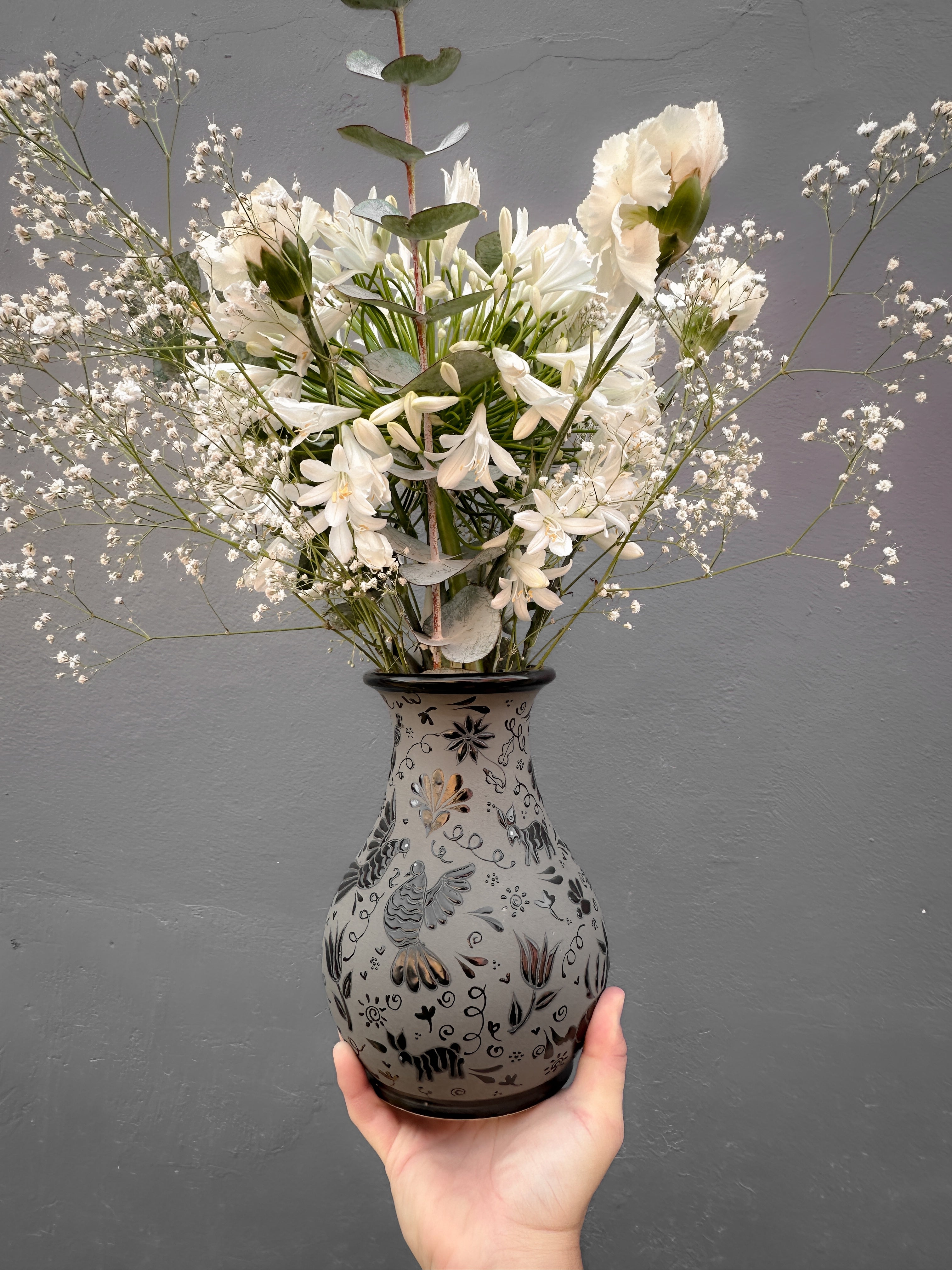 PRE-ORDER Black Otomi Flower Vase (SHIPS IN APPROX. 6-12 WEEKS)