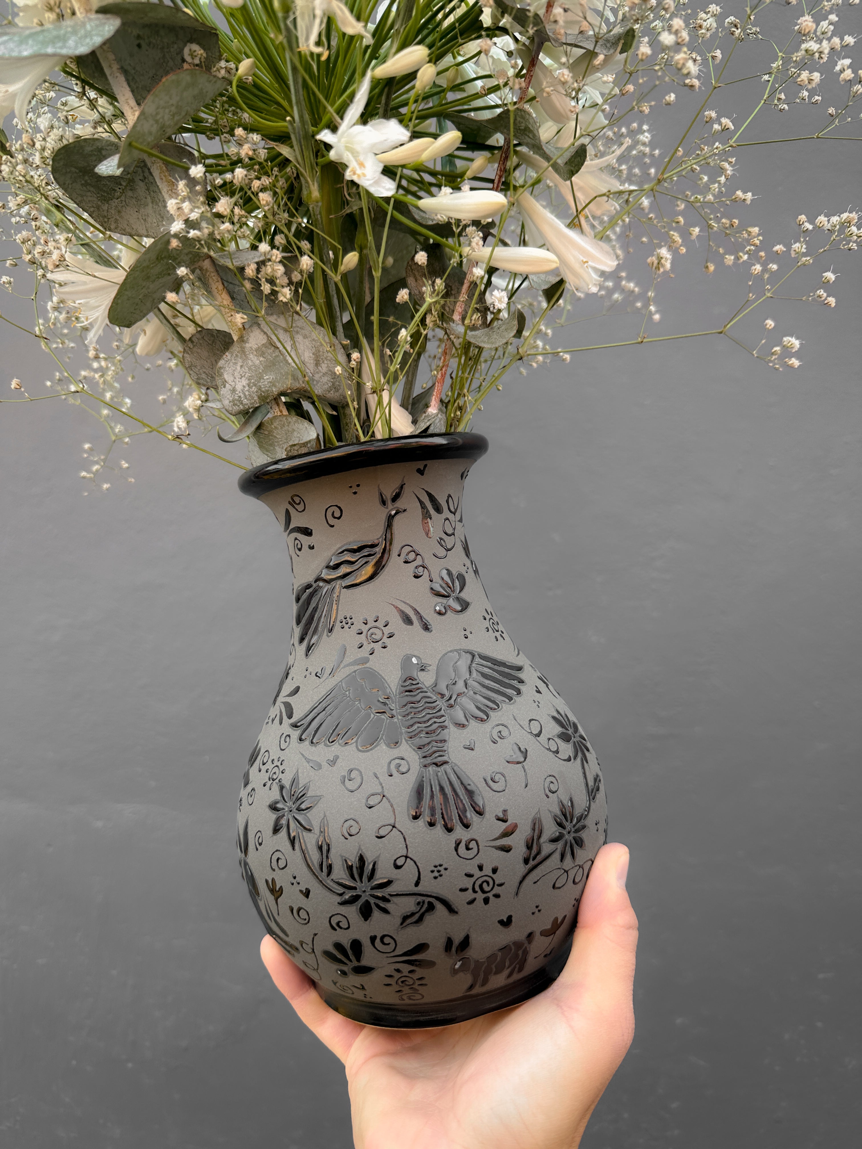 PRE-ORDER Black Otomi Flower Vase (SHIPS IN APPROX. 6-12 WEEKS)