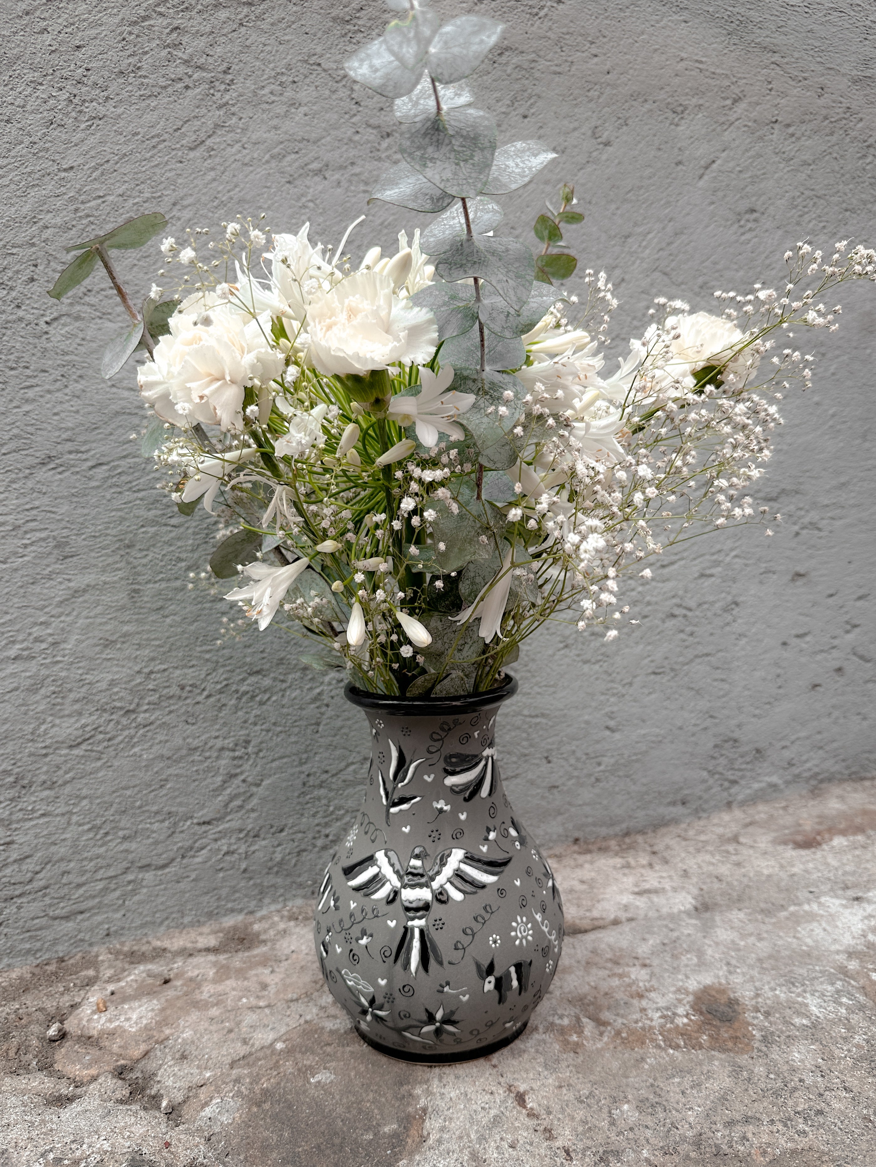PRE-ORDER Black and White Otomi Flower Vase (SHIPS IN APPROX. 6-12 WEEKS)