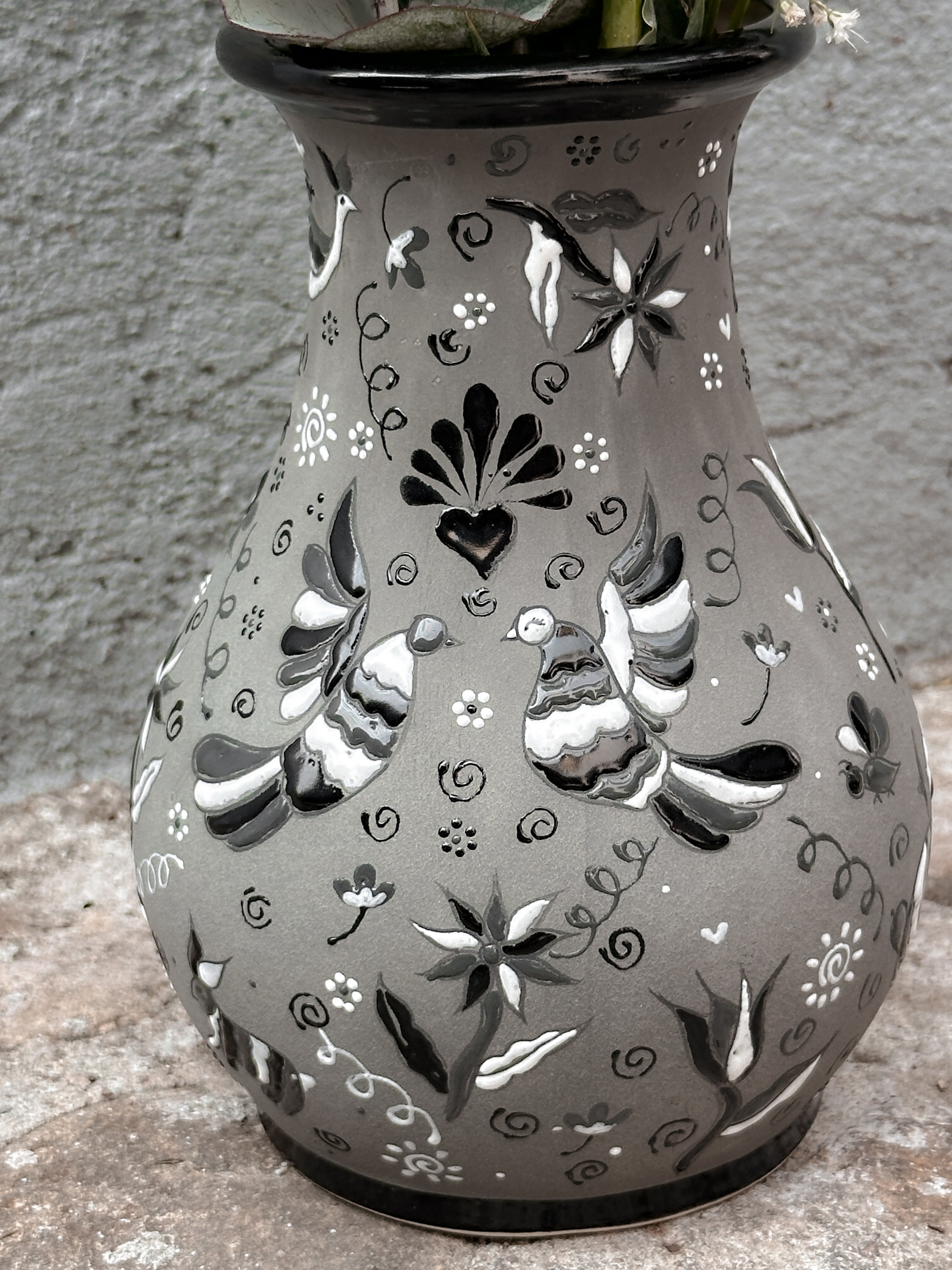 PRE-ORDER Black and White Otomi Flower Vase (SHIPS IN APPROX. 6-12 WEEKS)