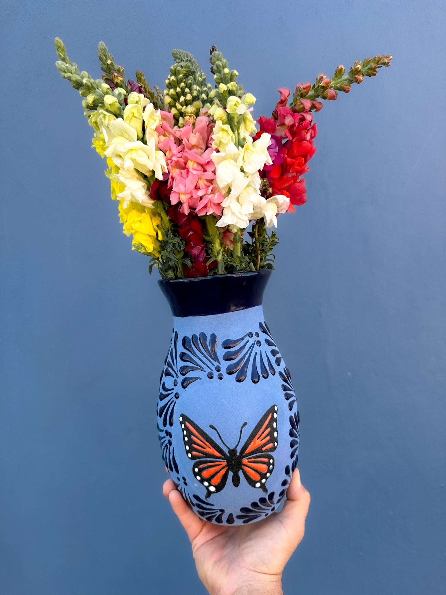 PRE-ORDER Blue Butterfly Monarch Flower Vase (SHIPS IN APPROX. 6-12 WEEKS)