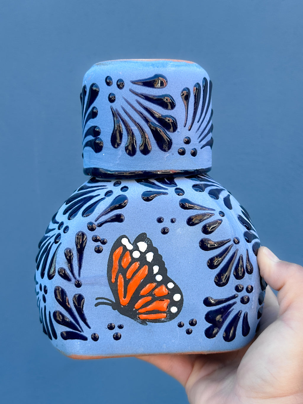 PRE-ORDER Blue Butterfly Monarch Tequilero Decanter (SHIPS IN APPROX. 6-12 WEEKS)