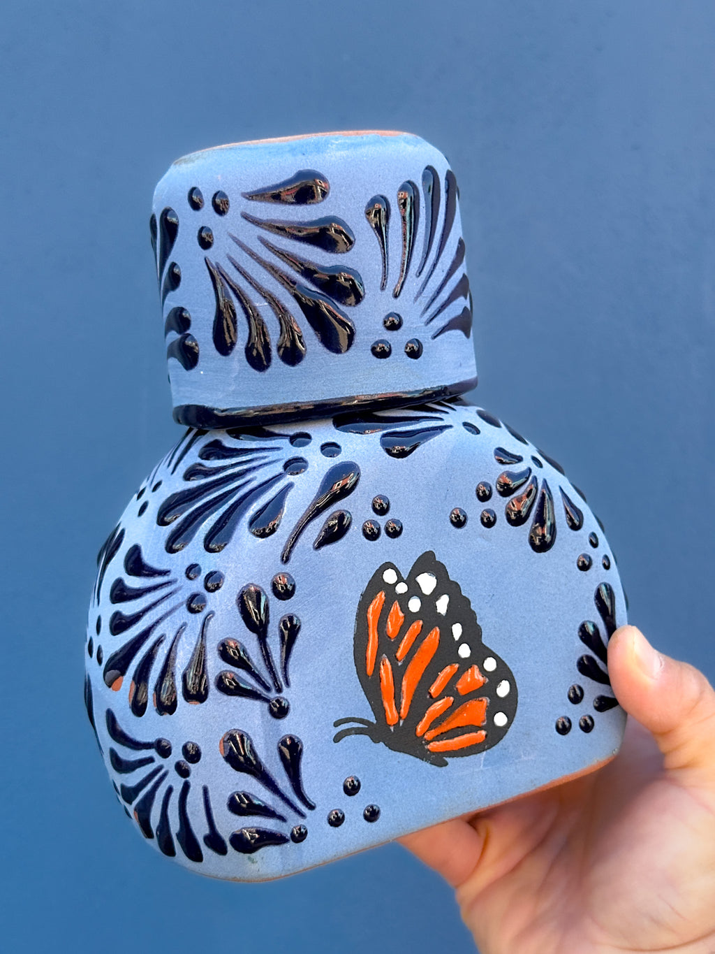 PRE-ORDER Blue Butterfly Monarch Tequilero Decanter (SHIPS IN APPROX. 6-12 WEEKS)