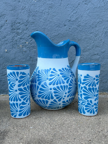 PRE-ORDEN Conjunto Azul de Frasco con 2 Vasos (ENVÍO EN APROX. 14 SEMANAS)