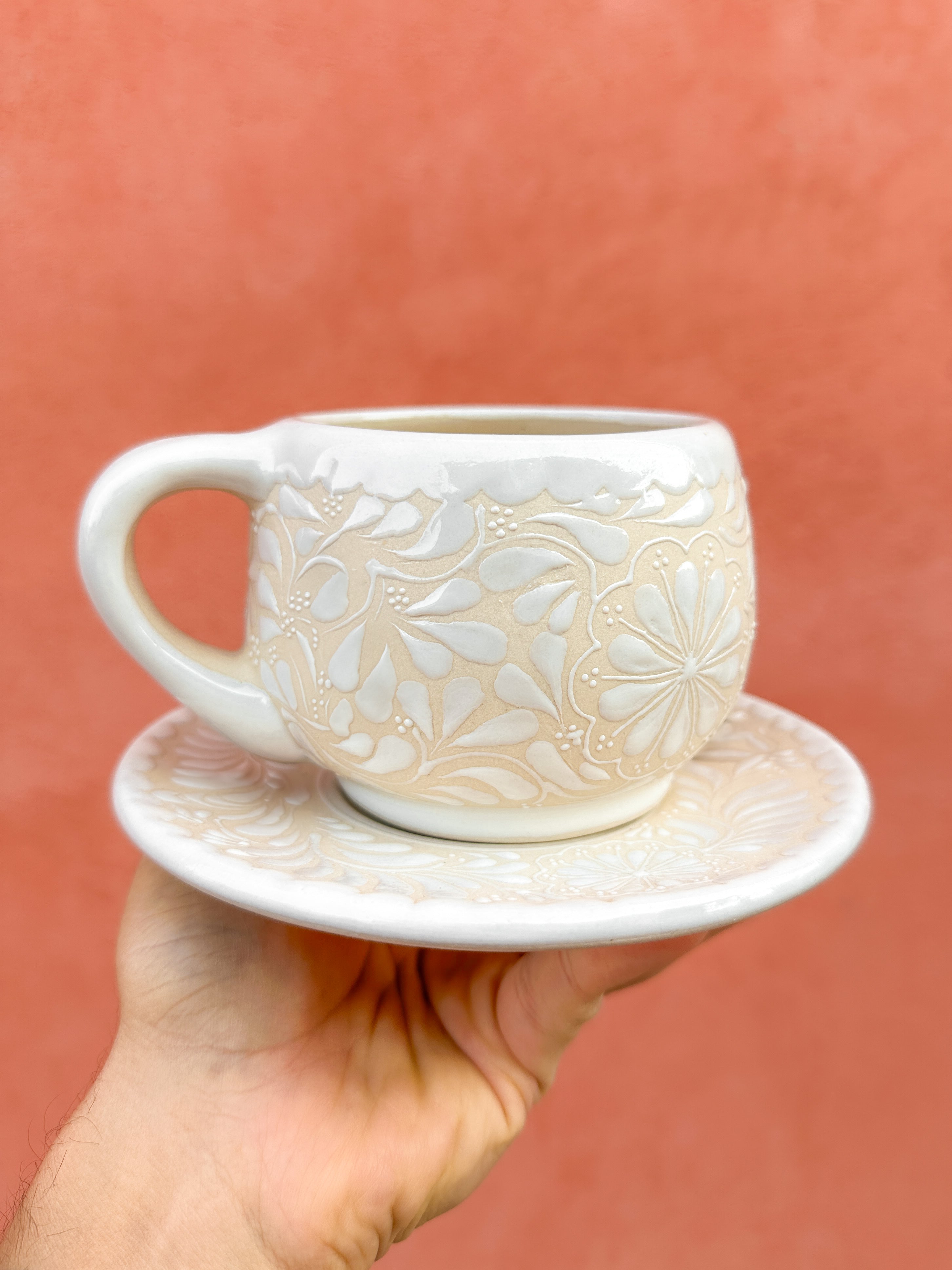 PRE-ORDER Set of 4 White Mug And Plate (SHIPS IN APPROX. 6-12 WEEKS)