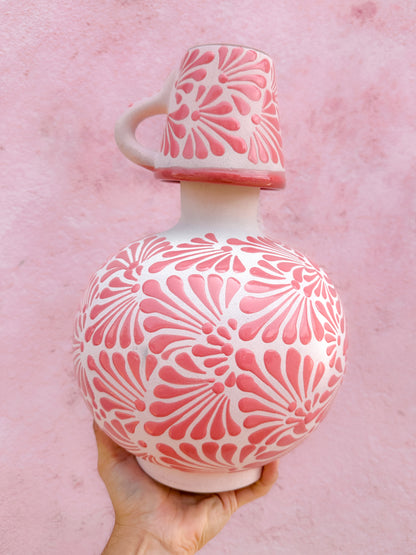 PRE-ORDEN Tarro redondo rosa con taza (ENVÍO EN APROX. 14 SEMANAS)