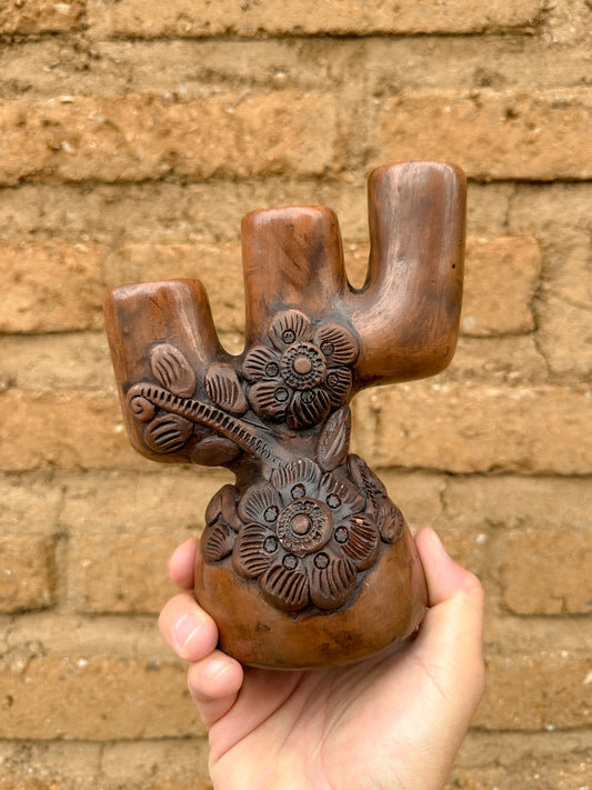 Brown Clay Floral Candleholder