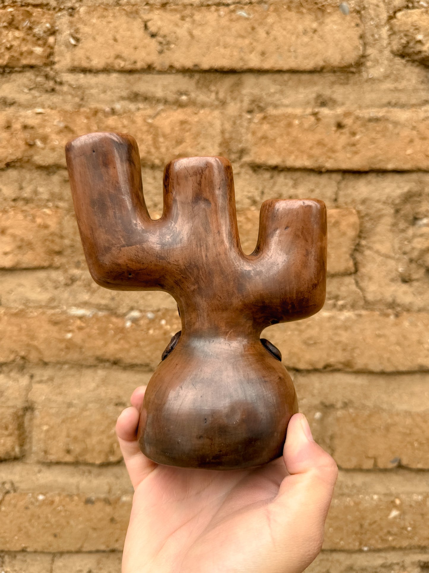 Brown Clay Floral Candleholder