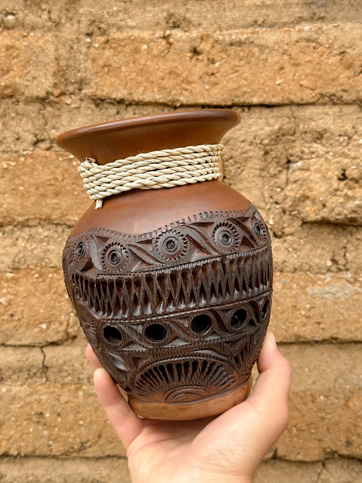 Brown Clay Decorative Flower Vase
