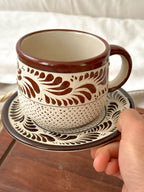 PRE-ORDER Set of 4 Raíces Brown Mug And Plate  (SHIPS IN APPROX. 6-12 WEEKS)