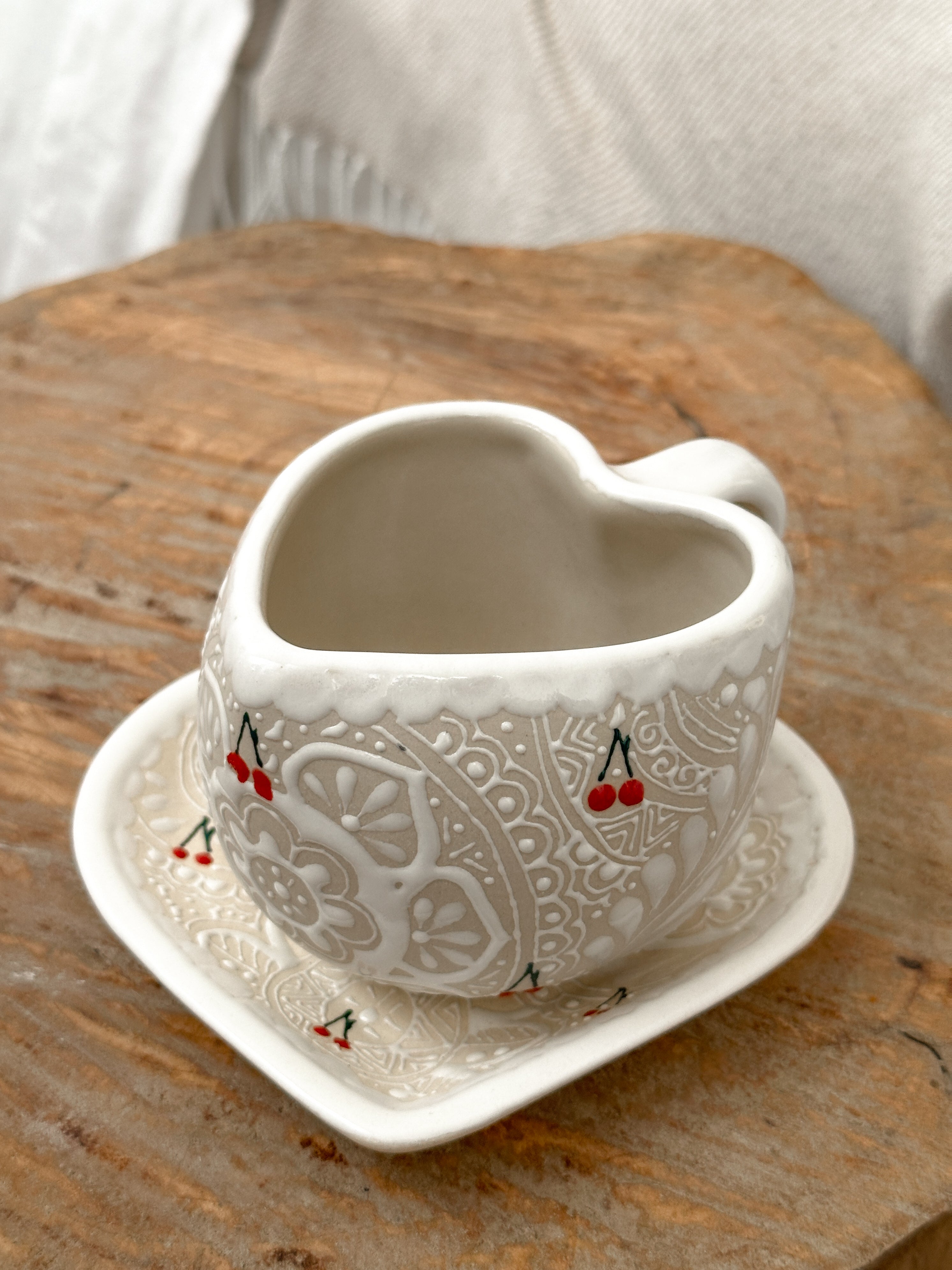 PRE-ORDER Cherry Mug And Plate Set (SHIPS IN APPROX. 6-12 WEEKS)