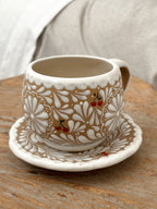 Conjunto de 4 tazas y platos color cereza marrón (ENVÍO EN APROX. 6-12 SEMANAS)