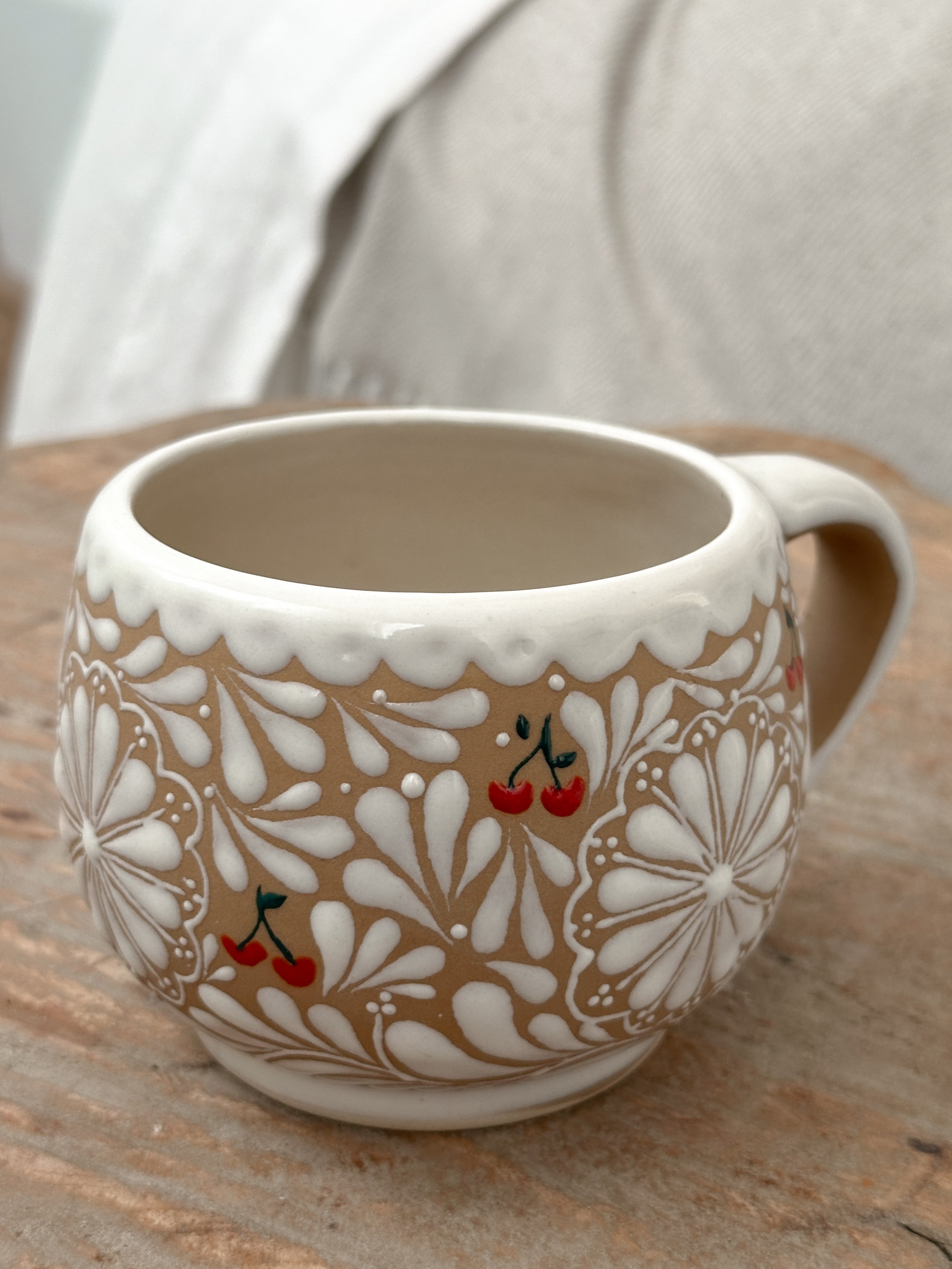 PRE-ORDER Brown Cherry Mug (SHIPS IN APPROX. 6-12 WEEKS)