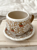 PRE-ORDER Brown Cherry Mug And Plate Set (SHIPS IN APPROX. 6-12 WEEKS)