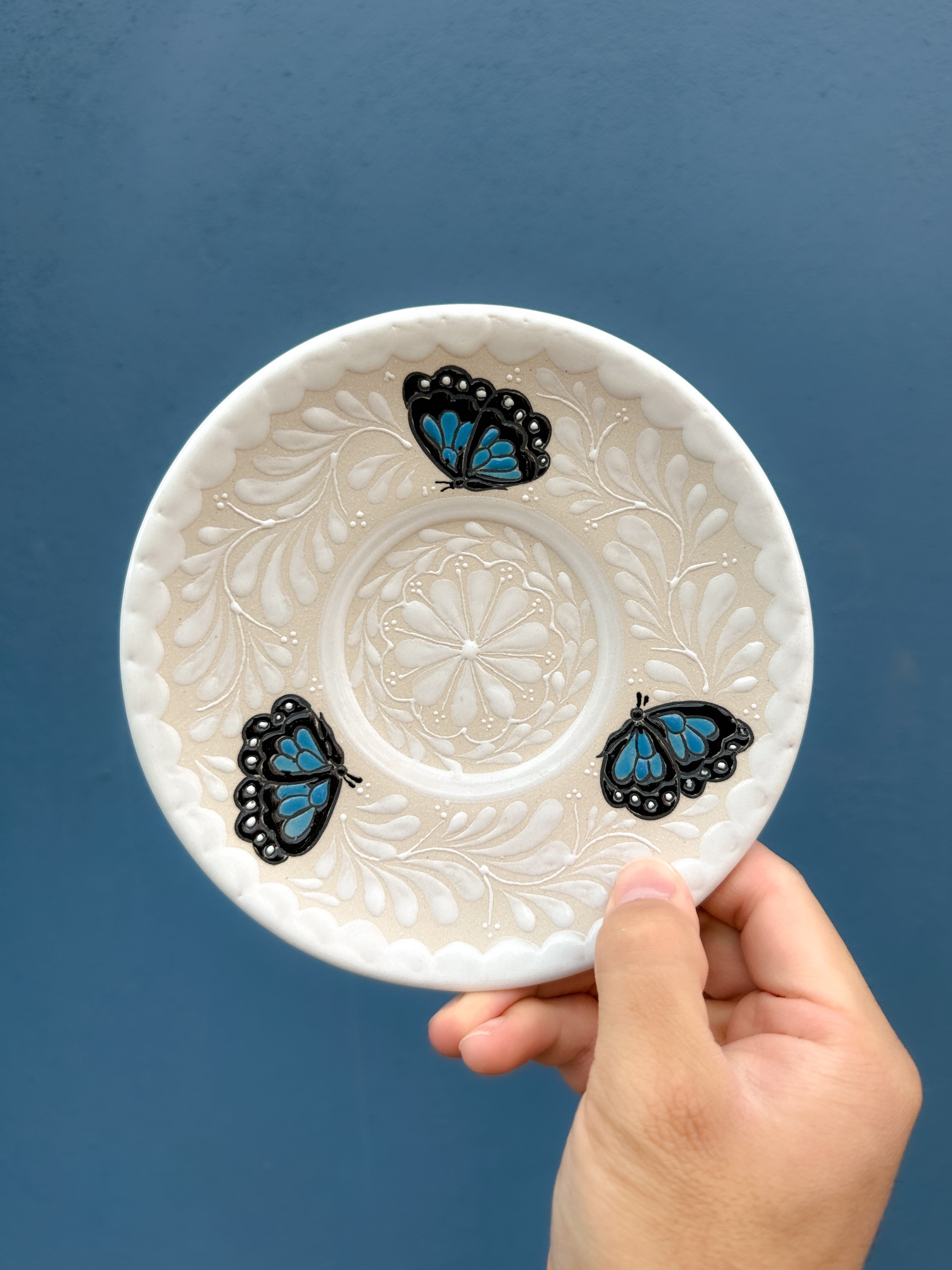 PRE-ORDER Blue Butterflies Dessert Plate (SHIPS IN APPROX. 6-12 WEEKS)