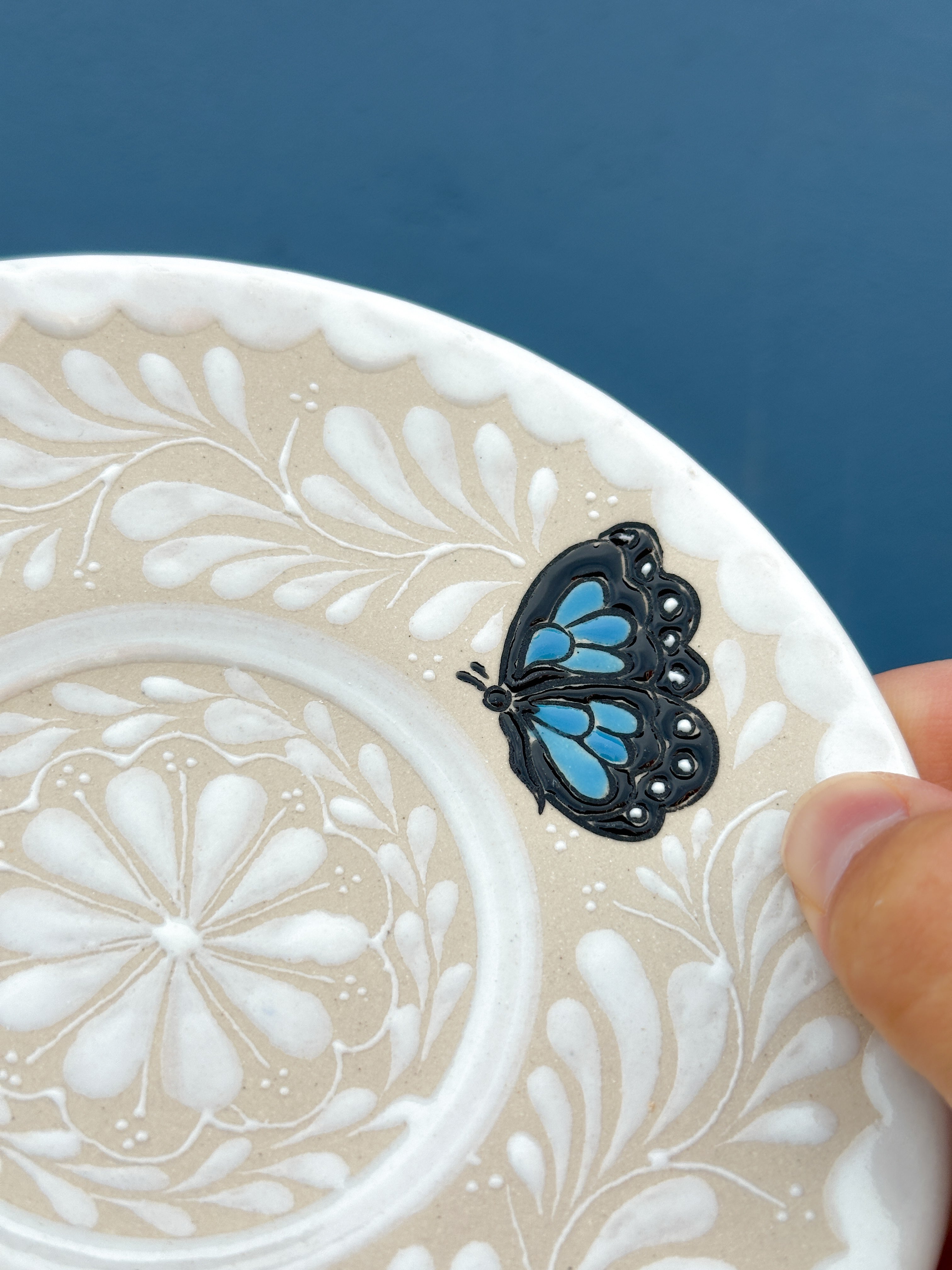 PRE-ORDER Blue Butterflies Dessert Plate (SHIPS IN APPROX. 6-12 WEEKS)