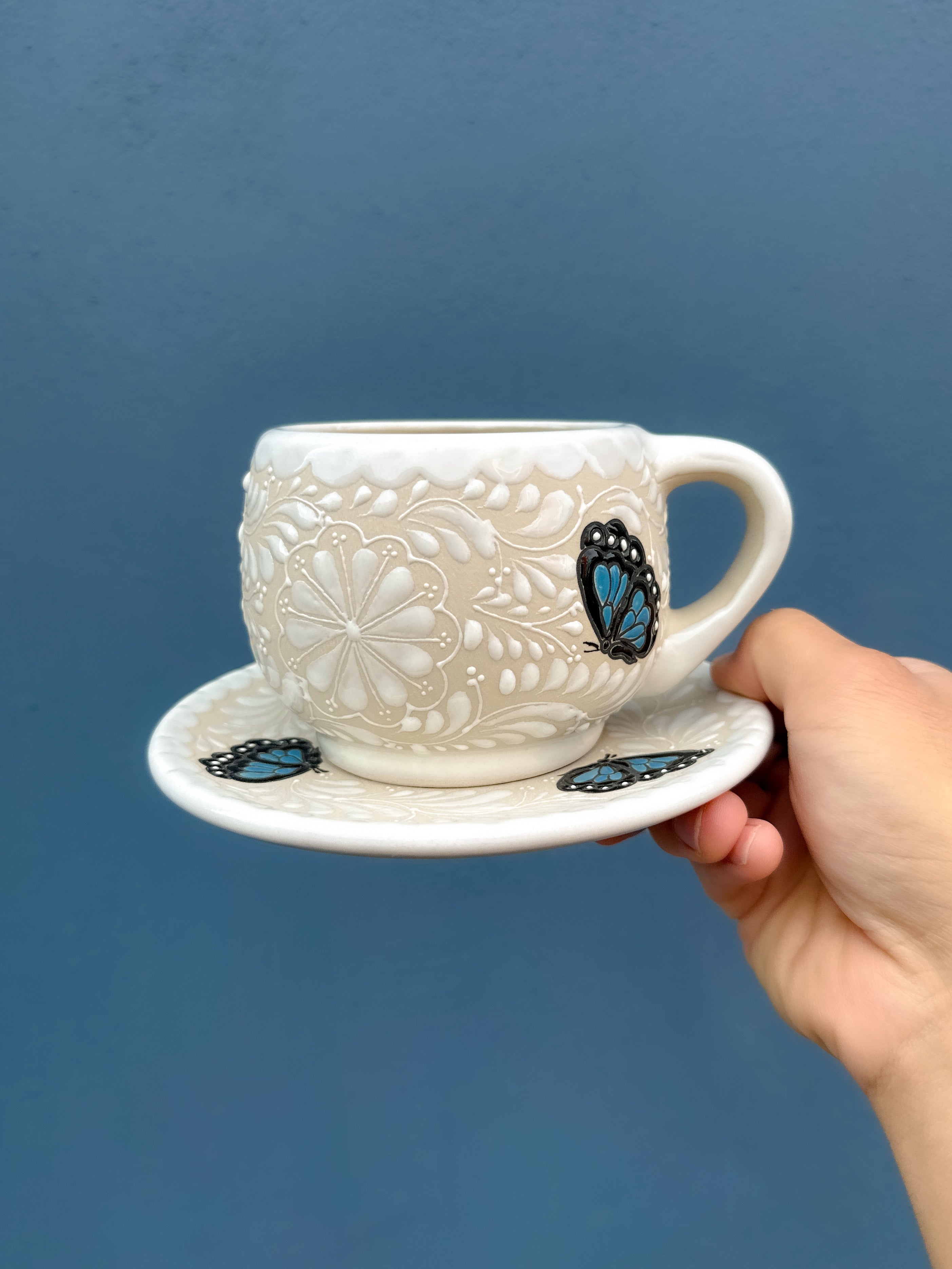 PRE-ORDER Blue Butterflies Plate and Mug Set (SHIPS IN APPROX. 6-12 WEEKS)