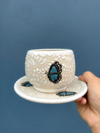 PRE-ORDER Set of 4 Blue Butterflies Mug And Plate (SHIPS IN APPROX. 6-12 WEEKS)