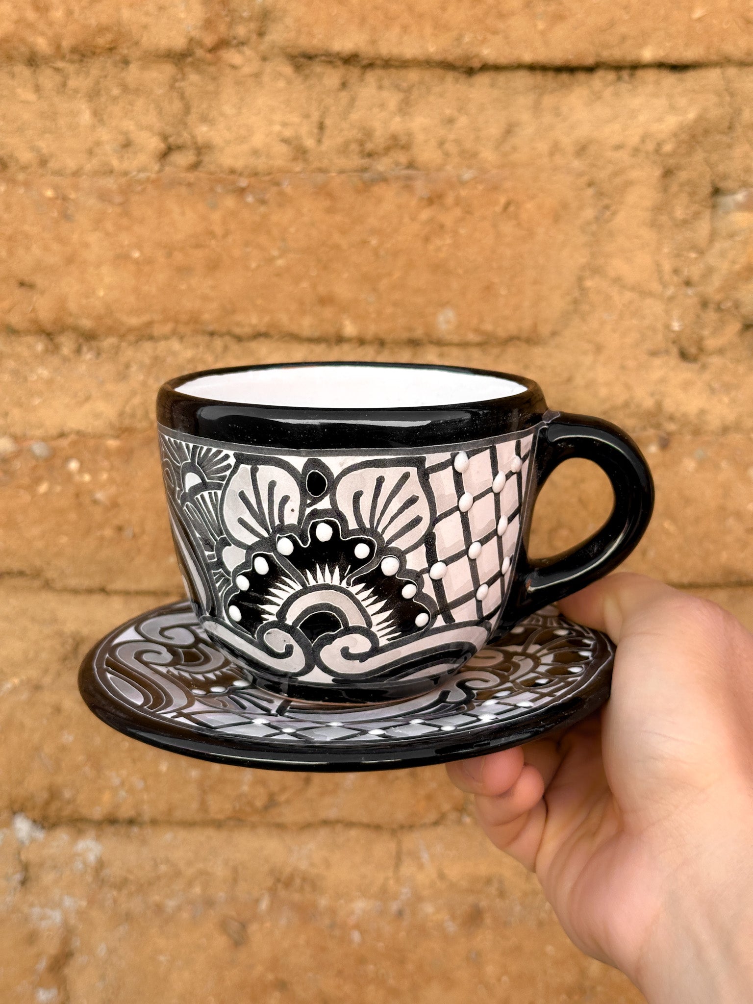 PRE-ORDER Black Talavera Mug and Plate Set (SHIPS IN APPROX. 6-12 WEEKS)