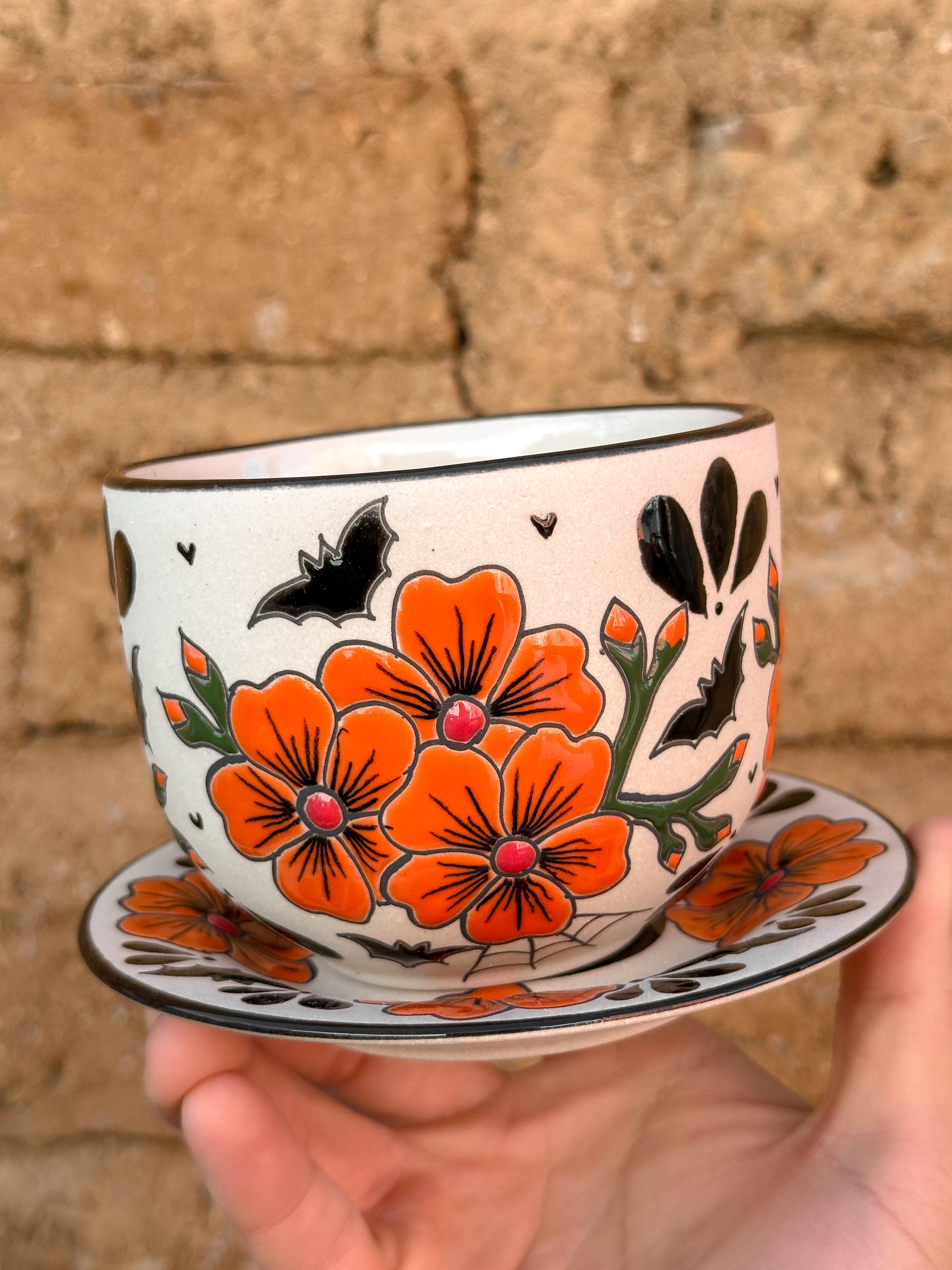 PRE-ORDER Bats and Flowers Mug And Plate Set (SHIPS IN APPROX. 6-12 WEEKS)