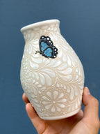 PRE-ORDER Blue Butterflies Small Flower Vase (SHIPS IN APPROX. 6-12 WEEKS)