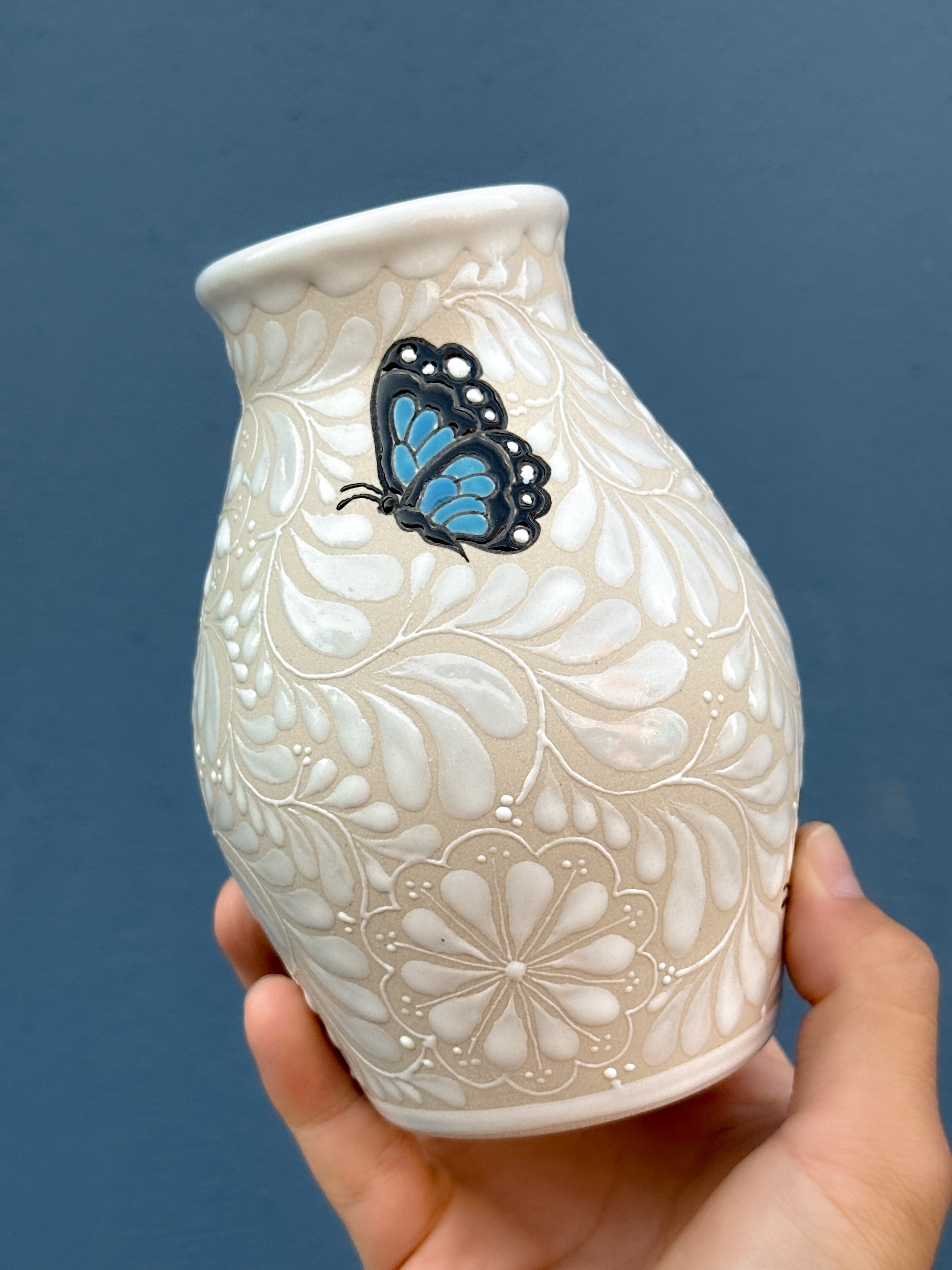 PRE-ORDER Blue Butterflies Small Flower Vase (SHIPS IN APPROX. 6-12 WEEKS)