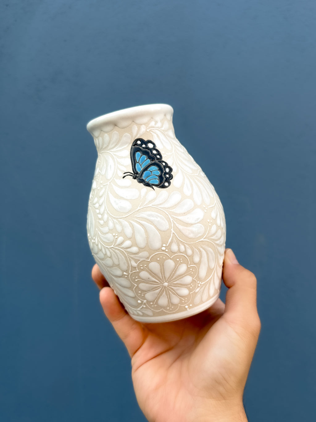 PRE-ORDER Blue Butterflies Small Flower Vase (SHIPS IN APPROX. 6-12 WEEKS)