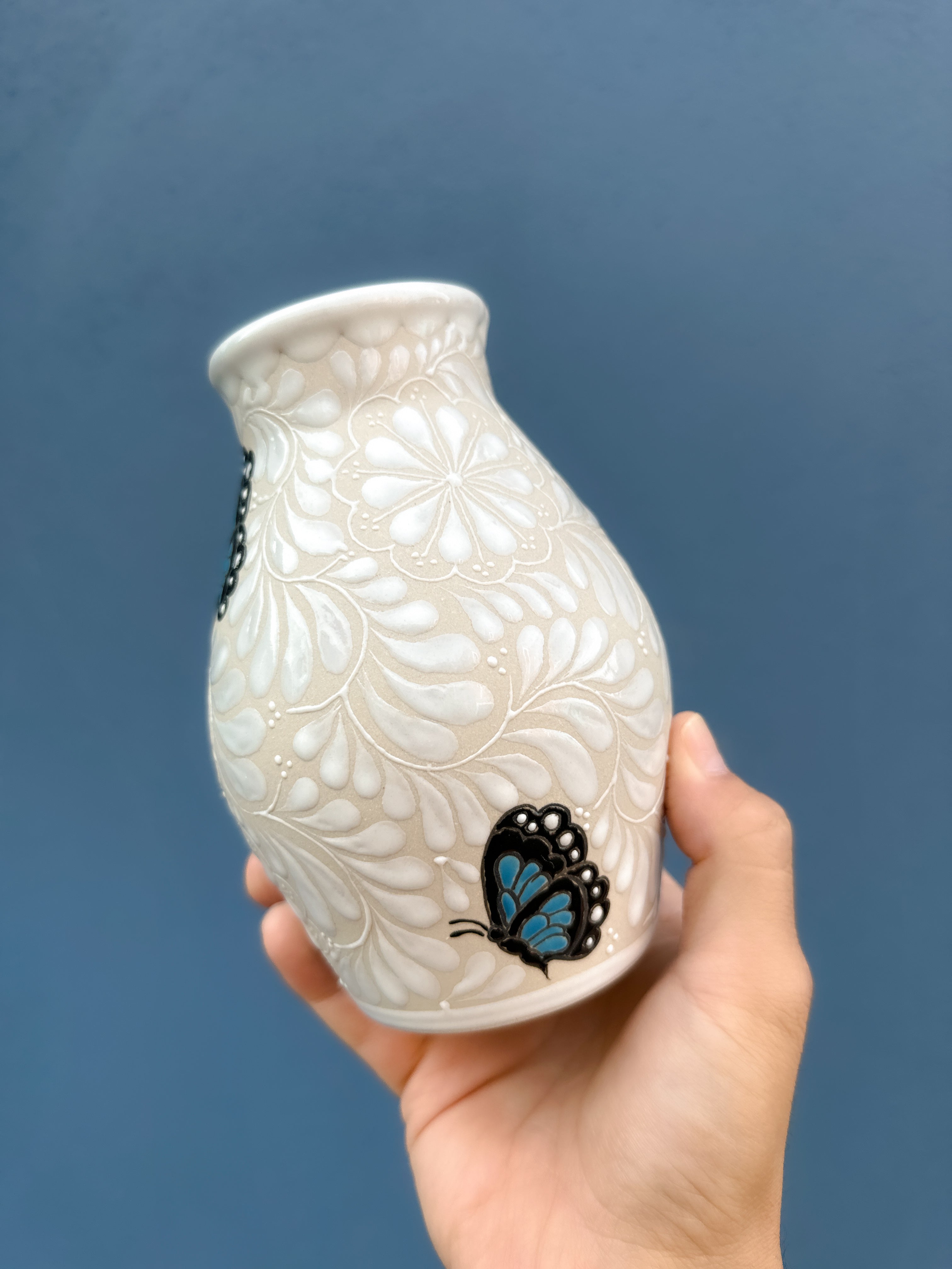 PRE-ORDER Blue Butterflies Small Flower Vase (SHIPS IN APPROX. 6-12 WEEKS)