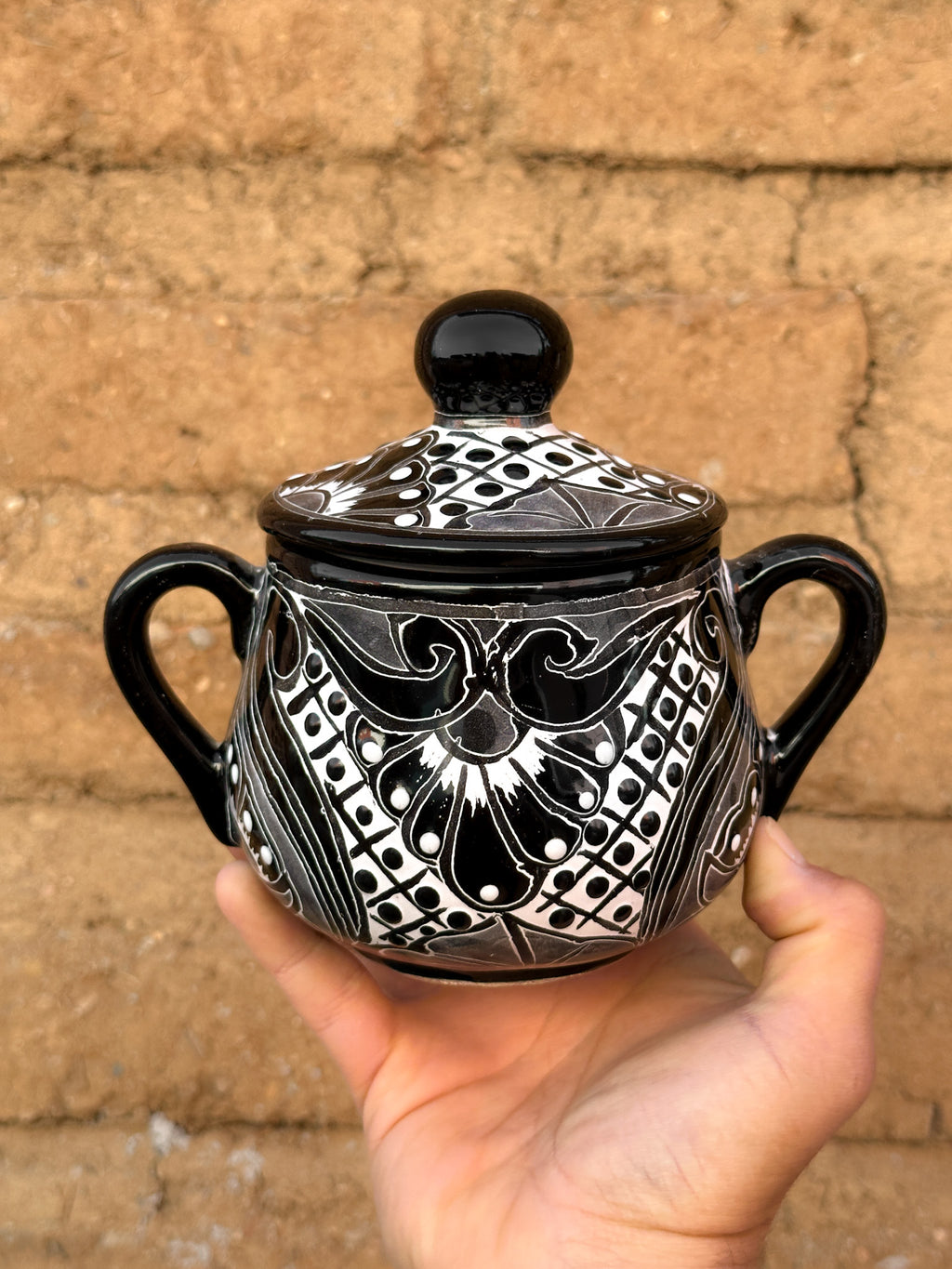 PRE-ORDER Black Talavera Sugar Container (SHIPS IN APPROX. 6-12 WEEKS)