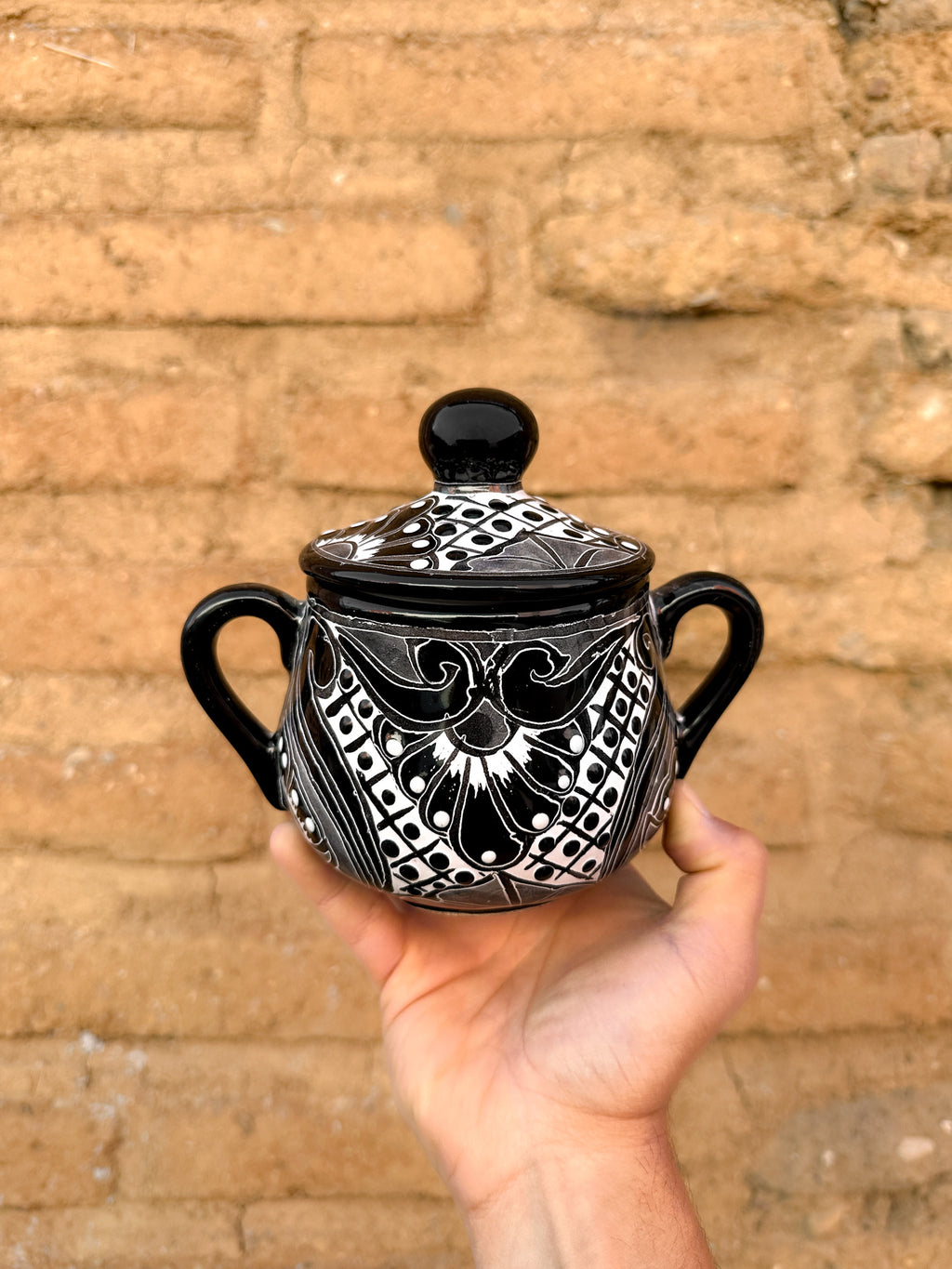 PRE-ORDER Black Talavera Sugar Container (SHIPS IN APPROX. 6-12 WEEKS)