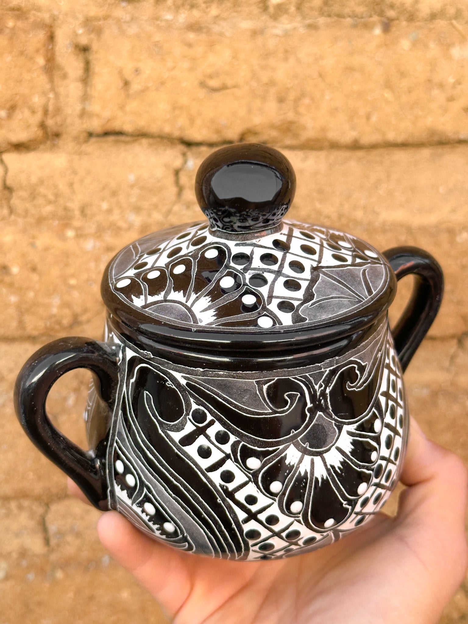 PRE-ORDER Black Talavera Sugar Container (SHIPS IN APPROX. 6-12 WEEKS)
